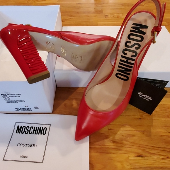 Moschino Shoes - Moschino Couture Red Logo Engraved Slingback Pumps